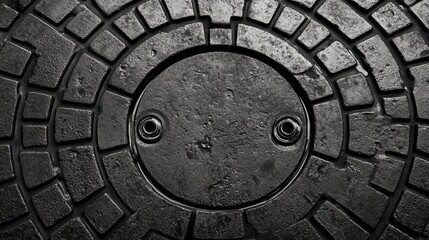Obraz premium Manhole cover texture with distinct circular pattern and surface details for urban or industrial design concepts