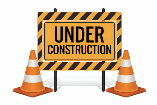 Under Construction sign against simple white background evokes construction progress