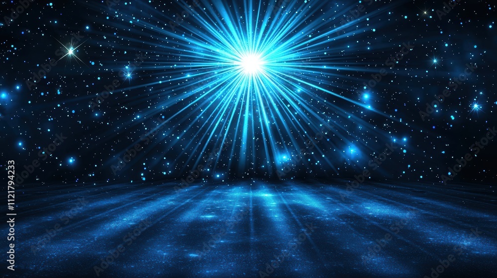 Poster radiant light rays on abstract blue background digital art creation