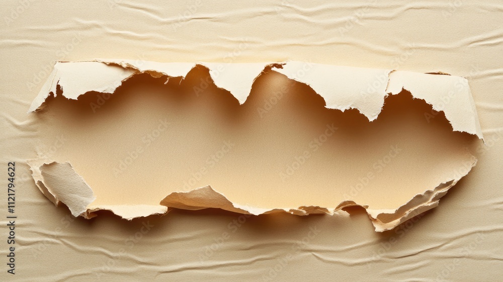 Poster torn beige paper texture for creative storytelling marketing and seo concepts with empty space for t