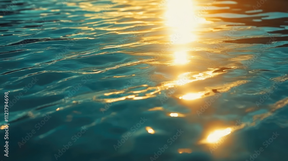 Poster sunlight reflections on calm water surface creating a tranquil atmosphere for relaxation and serenit