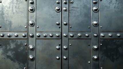 Fototapeta premium Stylized industrial background featuring detailed texture of a metallic aluminum cooling plate with rivets and a worn finish