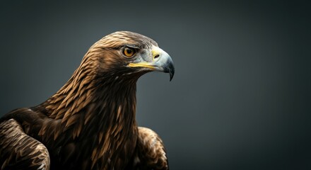 Majestic golden eagle portrait against dramatic grey backdrop