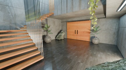 Realistic 3D Render of Concrete Interior