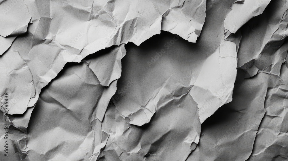 Poster Crumpled and textured gray paper background in isolation for creative and graphic design applications
