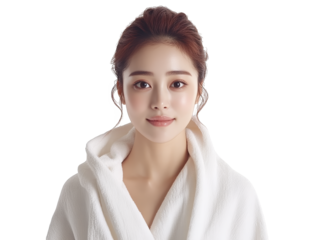 Woman indulging in selfcare ritual with towel wrapped around her head after refreshing shower, embracing the tranquility of the moment.