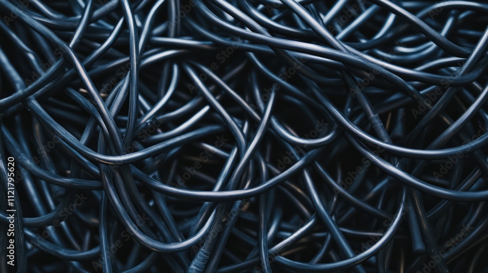Aufkleber tangled black cables illustrating complex networking connections and technology integration in moder