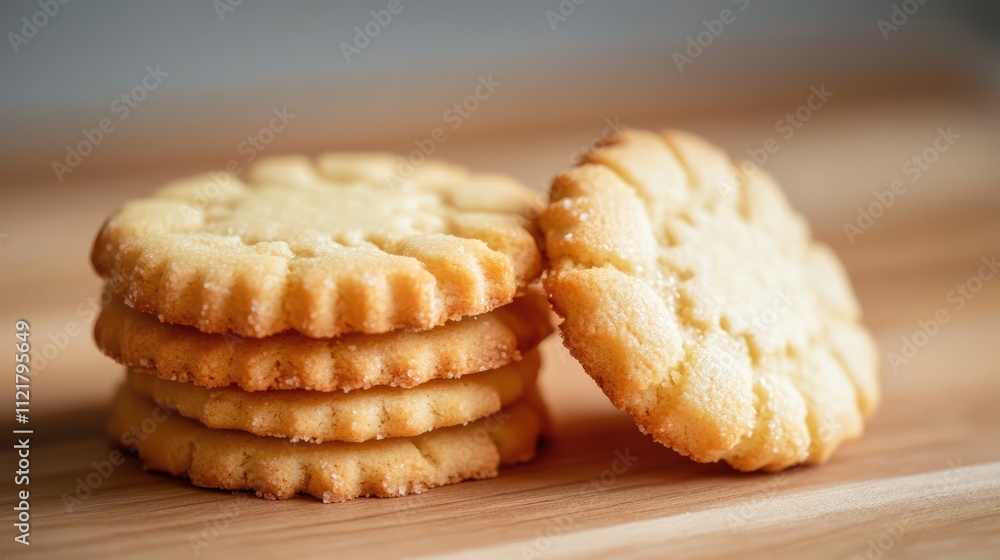 Poster stack of freshly baked buttery cookies arranged on a rustic wooden surface inviting indulgence and c
