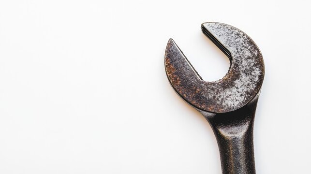 Rusty metal hex socket spanner on a clean white background showcasing vintage tool design and wear for automotive or mechanical themes