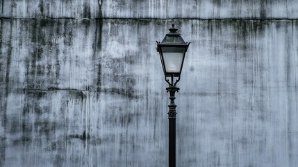Street lamp against weathered cement wall creating a contrast of urban design and textures in a contemporary setting