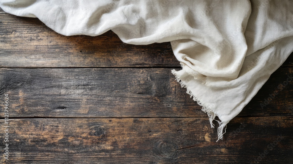 Leinwandbilder textured wooden tabletop featuring a soft linen napkin draped, providing a rustic backdrop with ampl