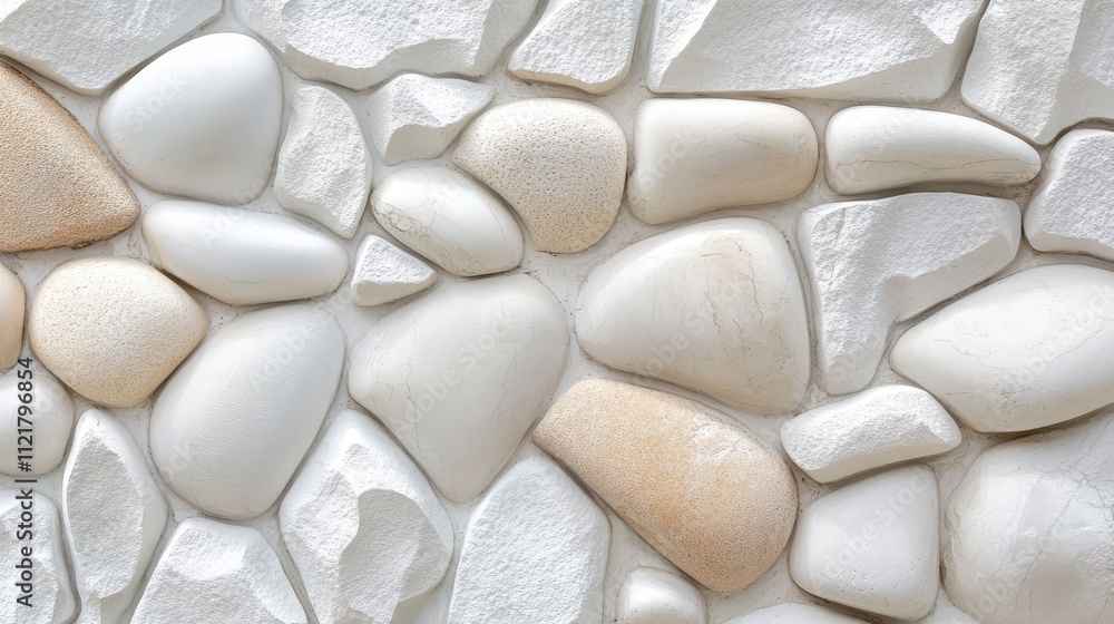 Aufkleber textured background of smooth asymmetrical stones in various shades of white and beige arranged in a