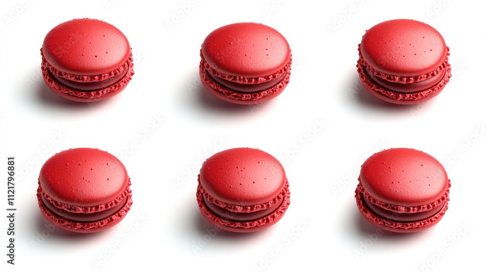 Poster red strawberry macarons arranged in a stylish pattern showcasing their vibrant color and appealing d