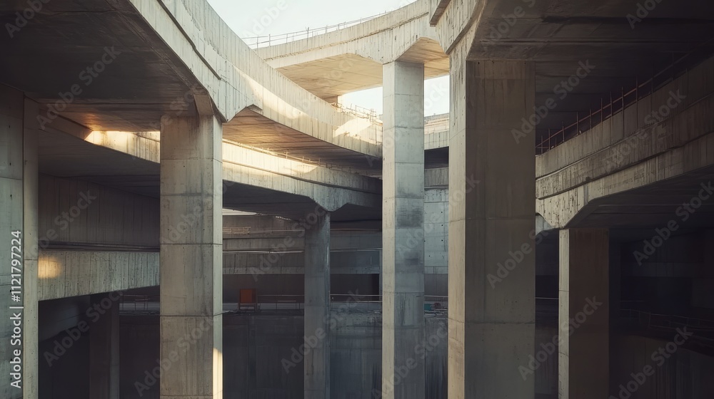 Poster concrete and metal structures under construction showcasing the architectural process of building an