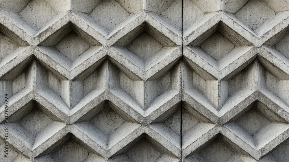 Poster seamless texture of gray concrete fence with a diamond pattern creating a three-dimensional cellular