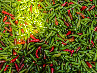 pile of cayenne pepper in the traditional market. cayenne pepper is used as a cooking ingredient and also a spice that gives a spicy sensation to food