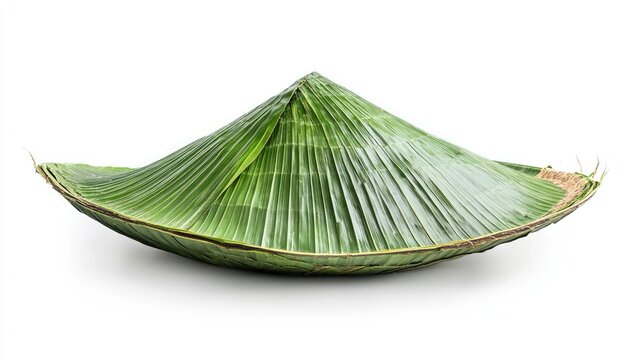 Coconut leaf traditional hat isolated on white background showcasing unique craftsmanship and natural materials in headwear design.