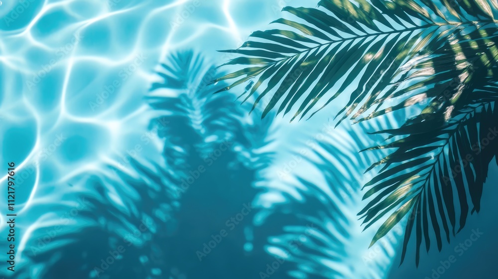Aufkleber top view of swimming pool water with palm shadows creating a tranquil summer background perfect for 