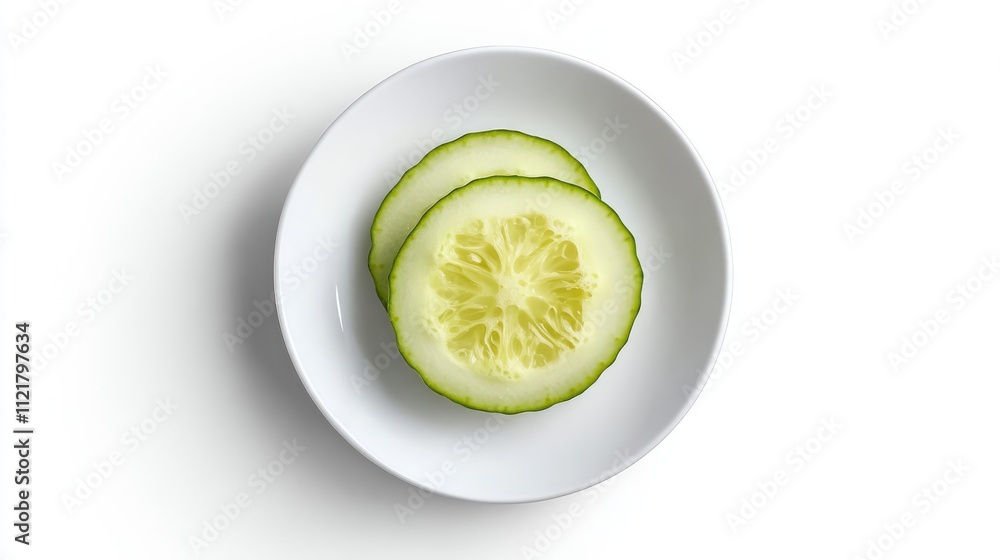 Poster fresh cucumber slices arranged in a white bowl on a clean background highlighting healthy eating and
