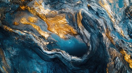 Obraz premium Aerial view of a mineral-rich quarry filled with water showcasing vibrant colors and geological formations after mining activities