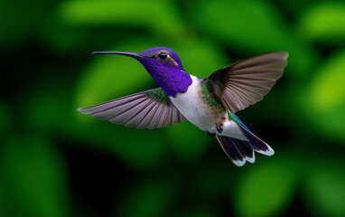 Fototapeta premium hummingbird flying in the air with a green background