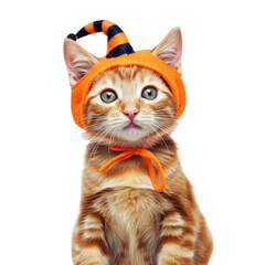 Adorable Orange Tabby Cat in Halloween Costume  PNG Festive Pet Portrait