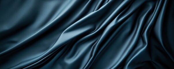 Fototapeta premium A close-up view of luxurious blue satin fabric, showcasing its smooth texture and soft drapery.