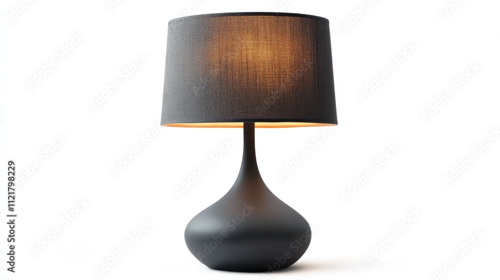 Aufkleber elegant black table lamp with fabric shade isolated on white background illuminating softly for mode