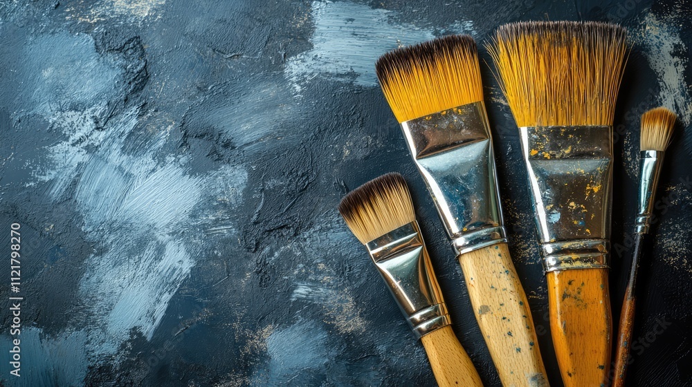 Aufkleber set of paint brushes on textured dark background ideal for construction and home repair projects wit