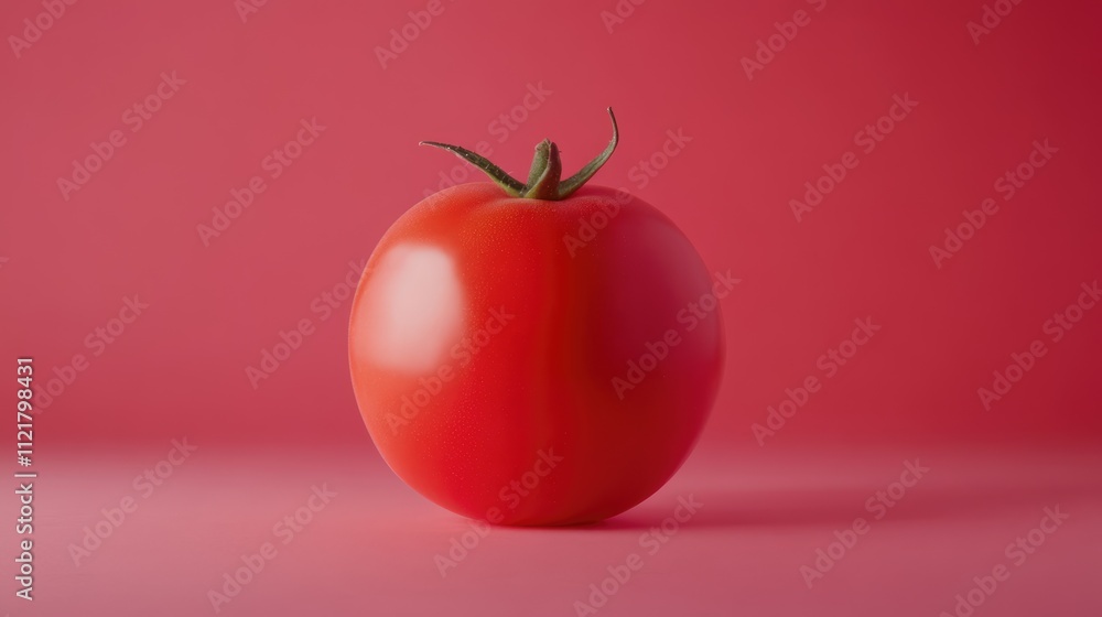 Poster Fresh red tomato isolated on vibrant pink background with clipping path showcasing smooth surface and natural details for culinary use