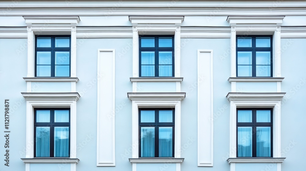 Poster Modern Scandinavian architecture facade with large windows and elegant detailing showcasing superior comfort and style in residential design.