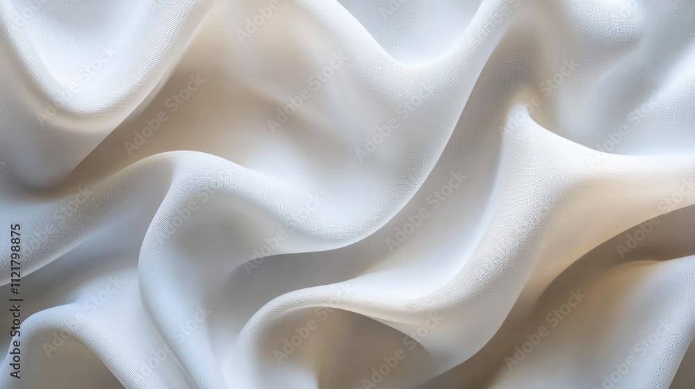 Aufkleber Abstract White Fabric Texture with Soft Waves and Curves Highlighting Subtle Shadows and Light for Background and Design Use