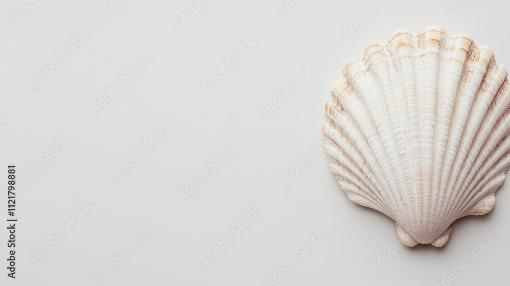 Poster seashell displayed on a minimalist white background highlighting texture and form ideal for articles