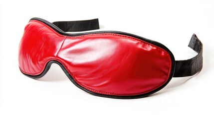 Red leather sleep mask with eye patch design for gaming, isolated on a white background, ideal for comfort and style during gameplay.