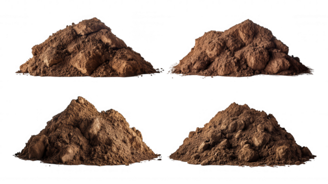Four Brown Soil Samples, Texture Variations, Agricultural Analysis