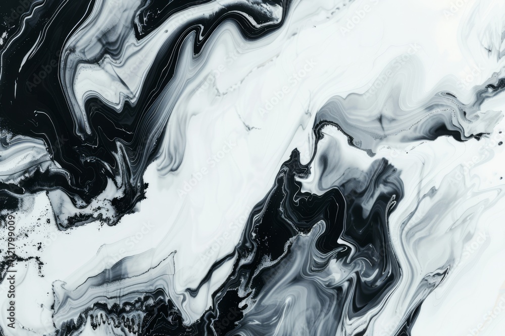 Poster abstract black and white marble texture with fluid patterns and elegant swirls, perfect for backgrou