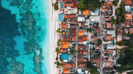 Fototapeta premium Vibrant Coastal Village Nestled by Turquoise Waters