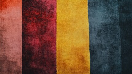 Fototapeta premium Multicolored velvet fabric swatches showcasing various tones for furniture upholstery and design inspiration closeup background