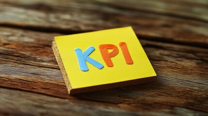 Colorful sticky note with the acronym KPI standing for Key Performance Indicator on a rustic wooden surface conveying business metrics concept