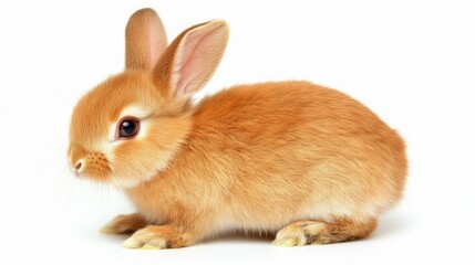 Obraz premium Cute baby rabbit sitting on a white background showcasing its soft fur and playful demeanor ideal for pet or animal-related content.