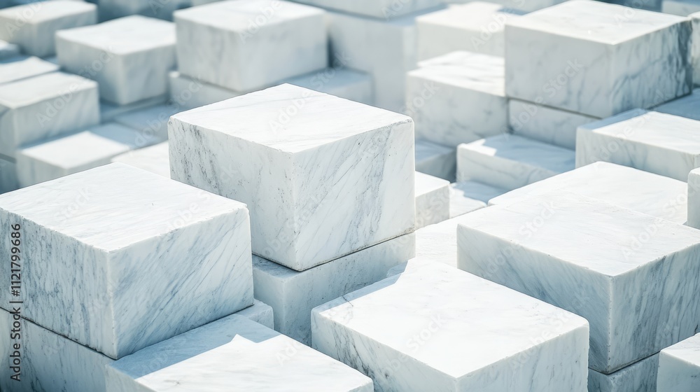 Poster Marble stone blocks arranged in a quarry showcasing natural textures and patterns for construction and design projects