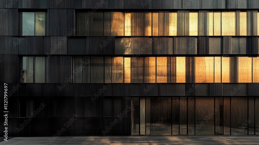 Poster modern office building exterior featuring a glazed facade reflecting the sky and surrounding environ