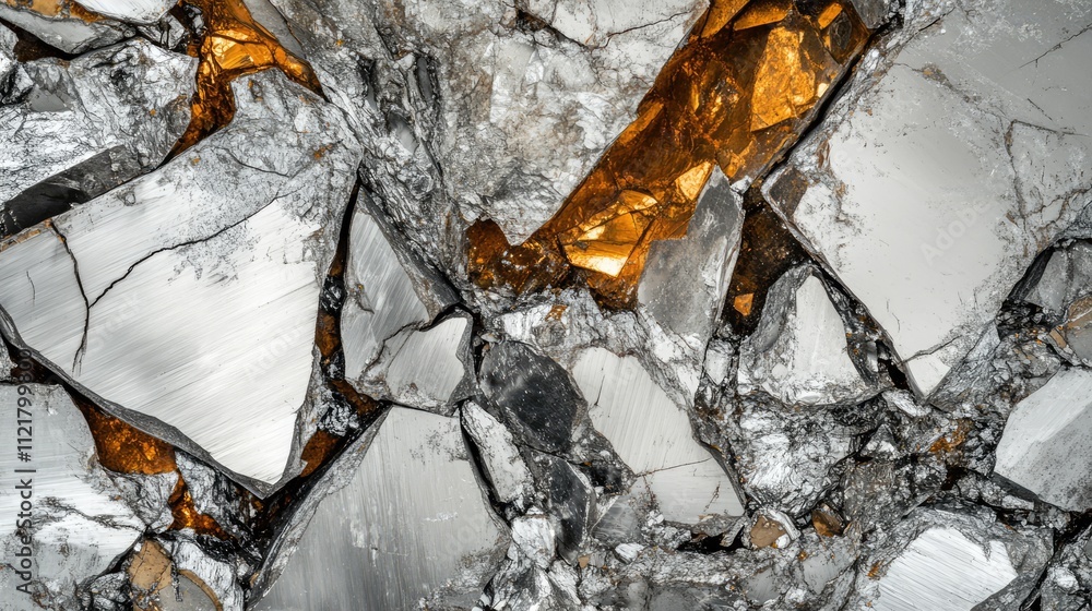 Poster close-up of titanium ore with shimmering silicon fragments showcasing natural textures and mineral c