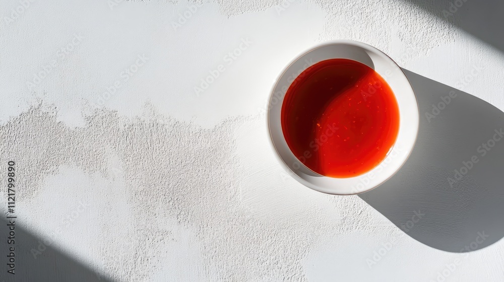 Aufkleber tomato ketchup served in a white bowl on a minimalist background showcasing its rich color and gloss