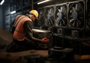 Mining Technician Working on ASIC Miners