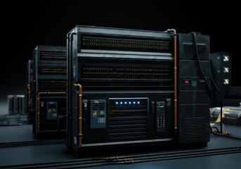 Obraz premium Retro Futuristic Server Room Technology