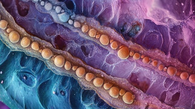 Microscopic view of tapeworm proglottid segment showcasing detailed structure and coloration for educational and research purposes