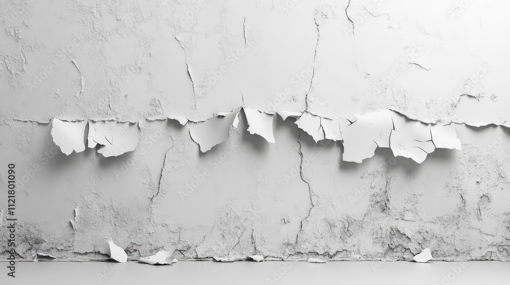 Poster weathered wall texture with cracked and peeling white plaster creating a distressed interior design 