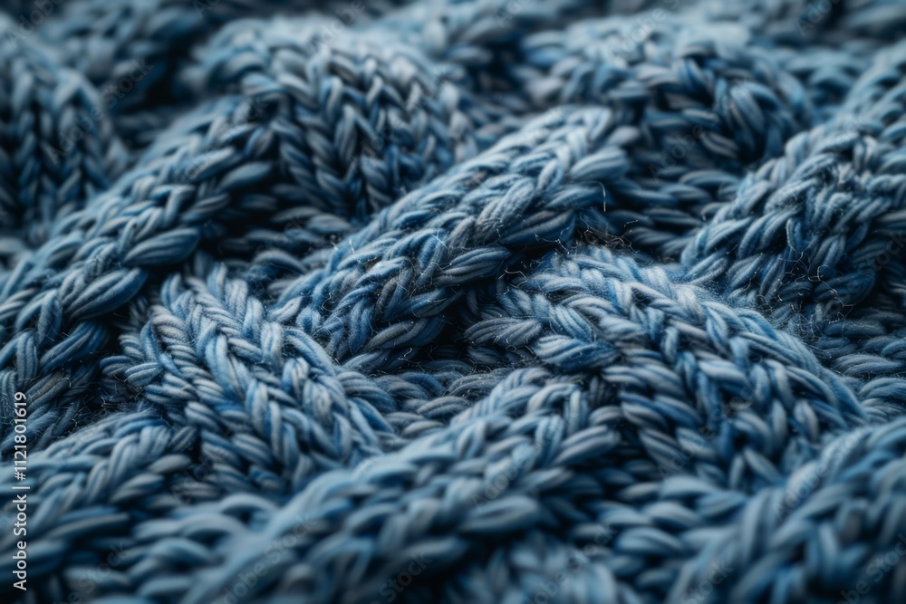 Poster close-up of intricate knitted pattern in soft blue yarn showcasing texture and depth ideal for texti