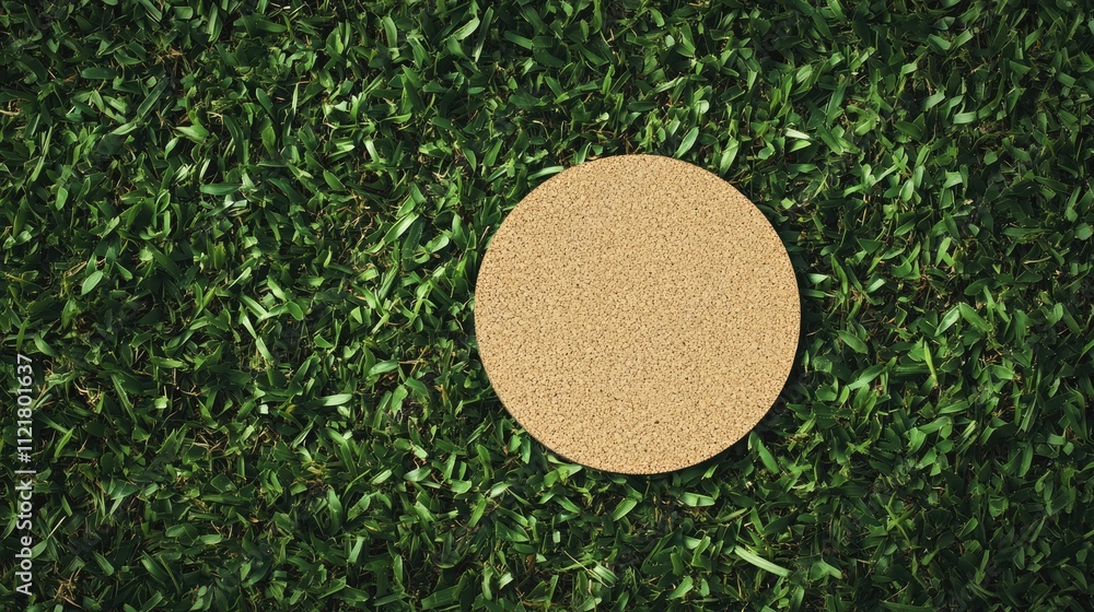 Aufkleber round sandpaper disc resting on lush green grass surface in a top view perspective showcasing textur